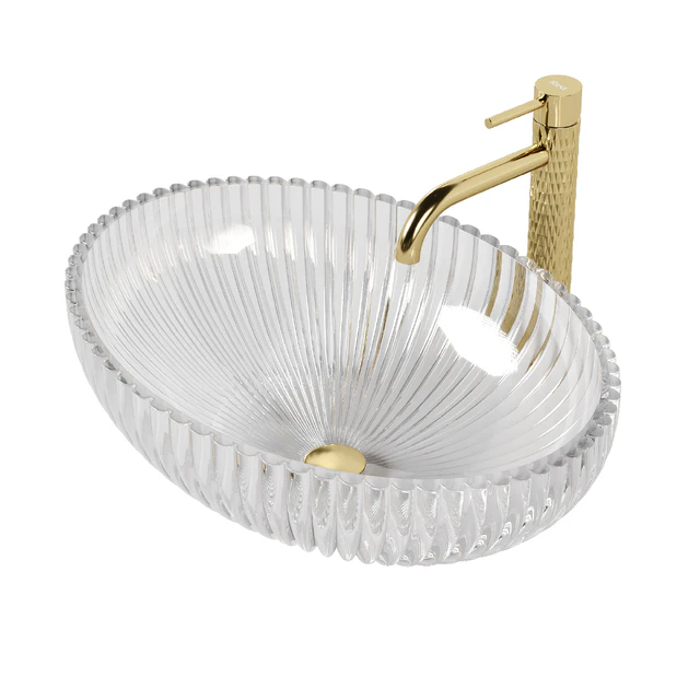 Oval cristal sink with Rea Lungo ART L.Gold mixer — Descargar