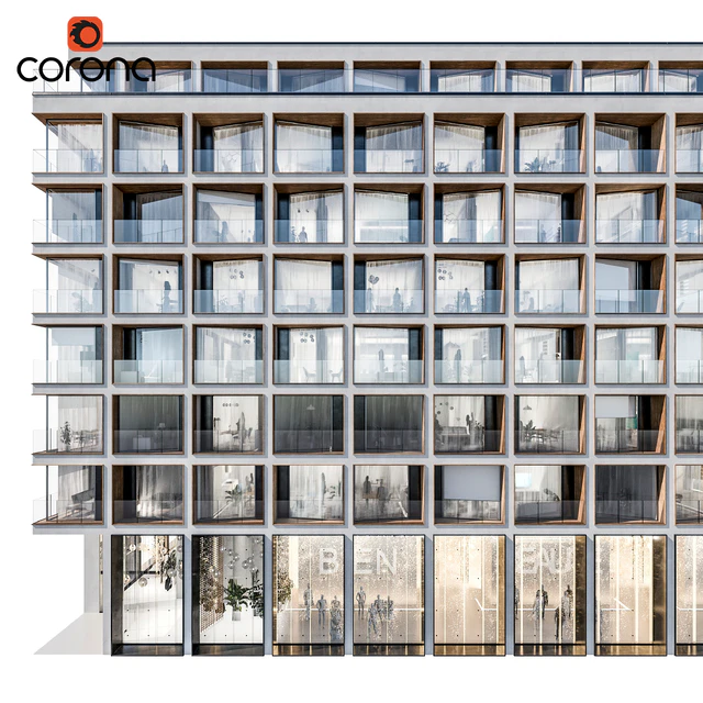 Modern residential building 06 | night + interiors — Descargar