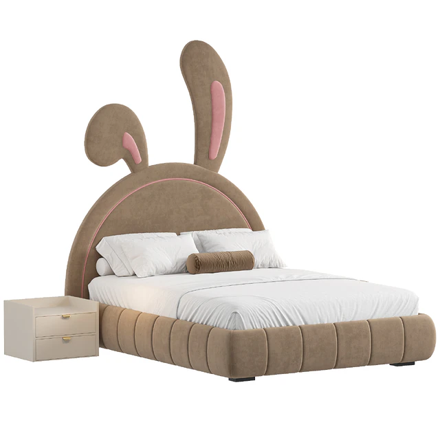 Nettie Microfiber Leather Rabbit Shaped Bed Frame — Descargar