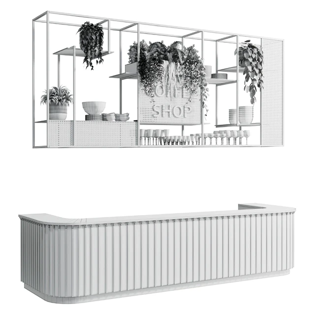 Coffee shop reception, Restaurant counter by hanging plant - 02 — Descargar