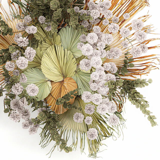 Decoration and installation for the wall of dried palm leaves wedding wreath of dried flowers. 230. — Descargar