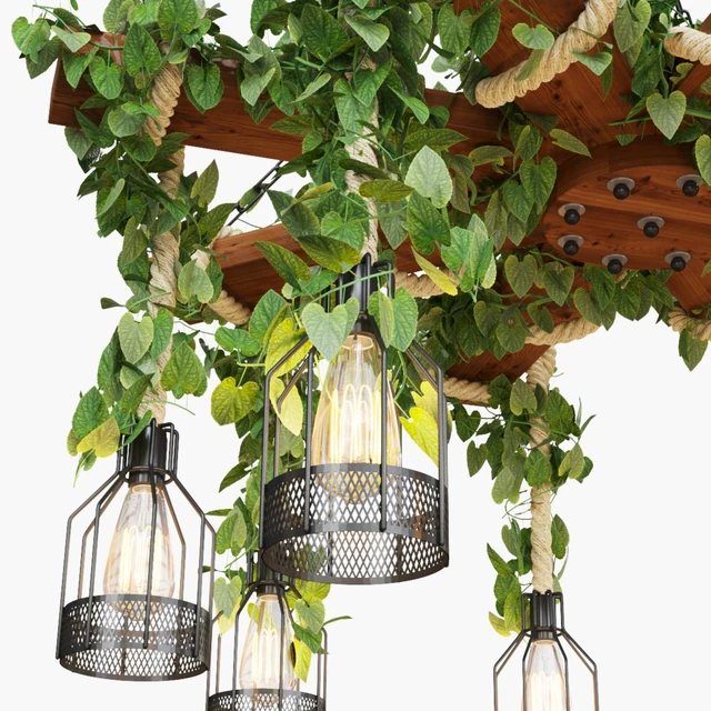 Wood Ceiling Lamp with Rope — Скачать