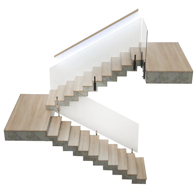 Stairs made of wood and concrete with built-in LED illuminated handrail — Ver 1