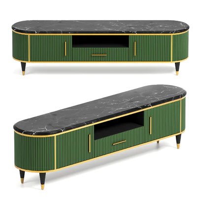 Faux Marble Top Green Media Stand — Ver 1