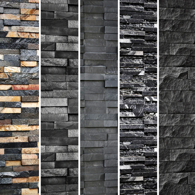 Collection of black stone. Slate, wild stone, wall decor, black stone, decorative, loft, masonry, panel — Descargar