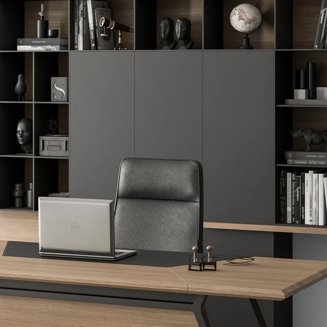 Manager Desk and Library Wood and Black - Office Furniture 266 — Descargar