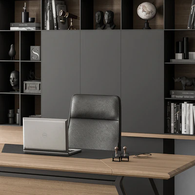 Manager Desk and Library Wood and Black - Office Furniture 266 — Ver 2