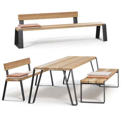 Outdoor furniture VONK table and benches — Ver 1