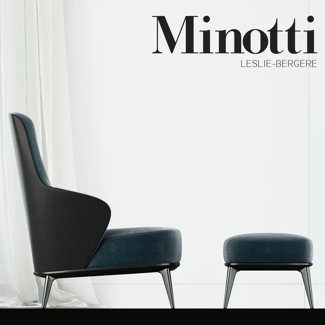 Minotti - Leslie long backrest armchair ottoman leather — Descargar