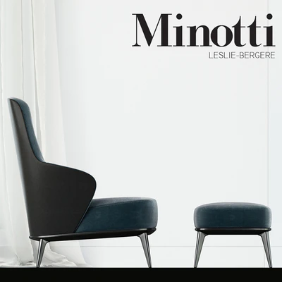 Minotti - Leslie long backrest armchair ottoman leather — Ver 2