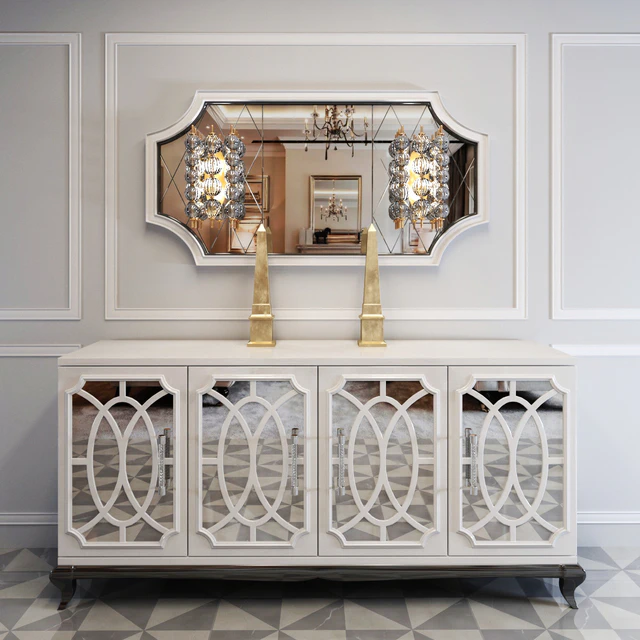 High End Italian White Fretwork Mirrored Sideboard — Скачать