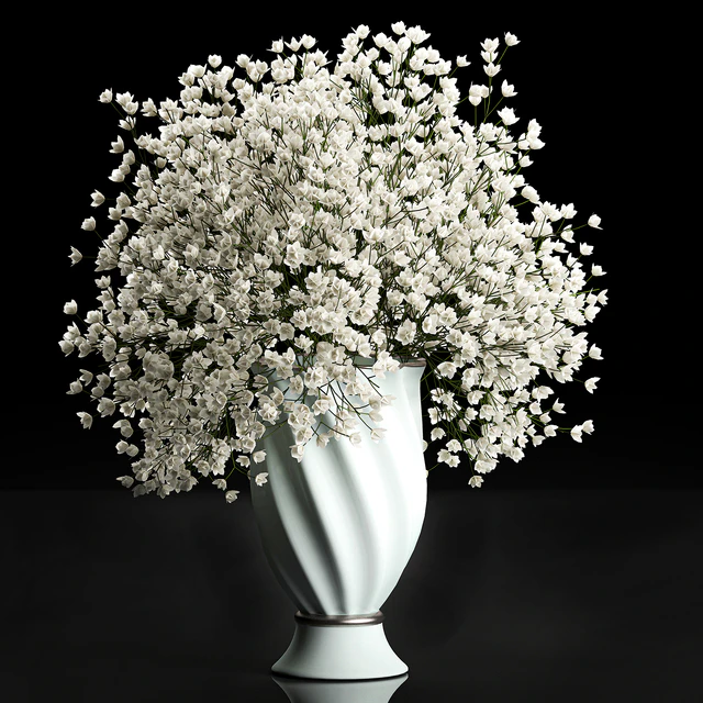 A beautiful lush little white bouquet in a classic vase with Gypsophila, Gibsolyubka, Kachim. Set 107. — Descargar