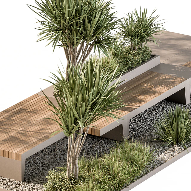 Urban Furniture Bench with Plants Set 42 — Descargar