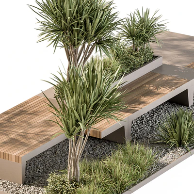 Urban Furniture Bench with Plants Set 42 — Ver 3