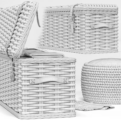 Brenna Leather Accent Woven Rattan Trunk, pouf — Ver 2