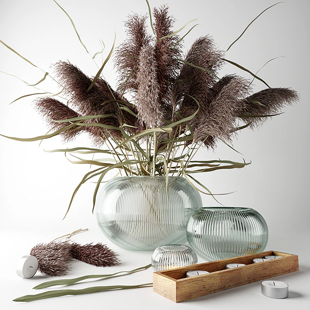 Bouquet of dry grass in a glass vase — Descargar