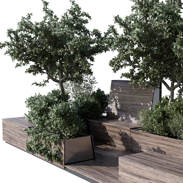 Parklet with bushes and trees - recreation area in the park and urban environment — Descargar