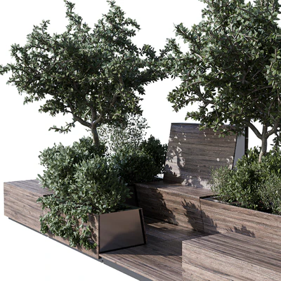 Parklet with bushes and trees - recreation area in the park and urban environment — Ver 2