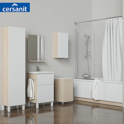 A set of bathtubs and furniture "Smart" with curtains "Easy" and soft curtains, tm Cersanit — Ver 1
