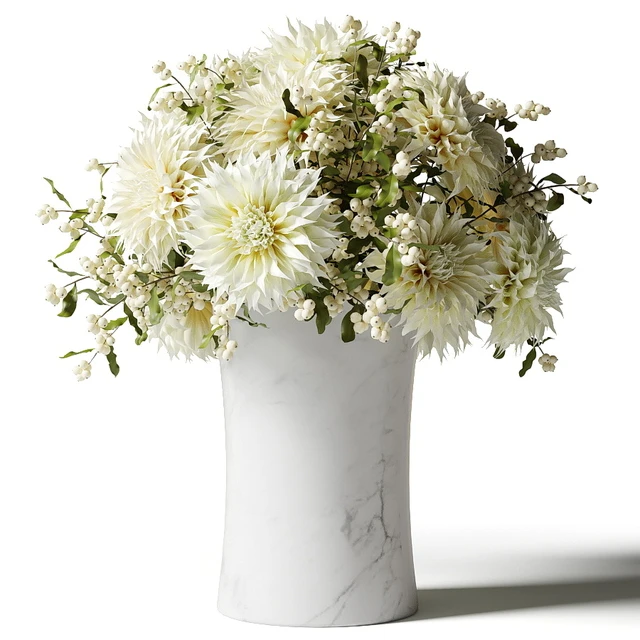 Bouquet of white chrysanthemums with snowberry twigs — Descargar