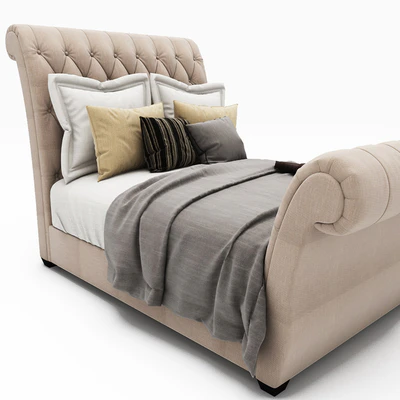 Waverly Taupe King Upholstered Sleigh Bed with Button Tufted Headboard — Вид 2