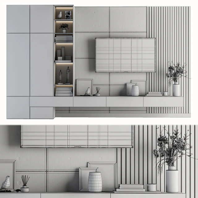 TV Wall White and Wood - Set 08 — Descargar