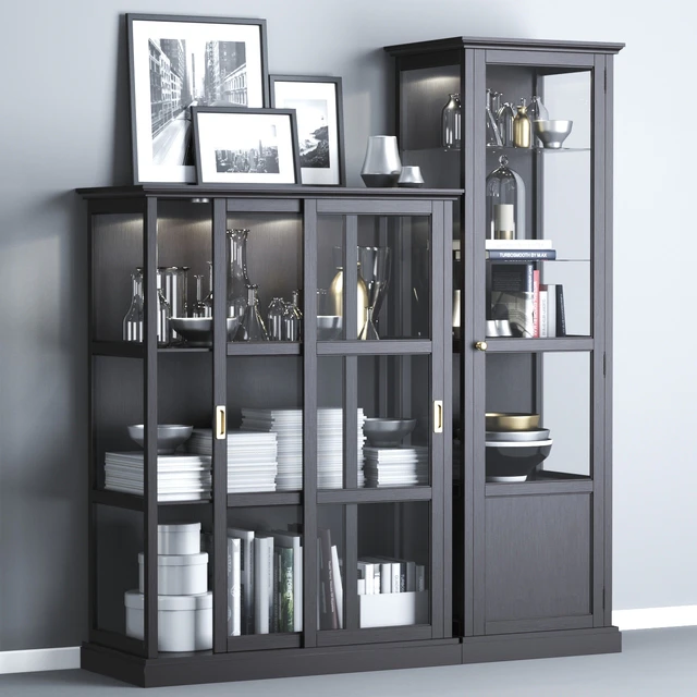 Ikea MALSJÖ Glass-door cabinets, black stained black stained. — Descargar