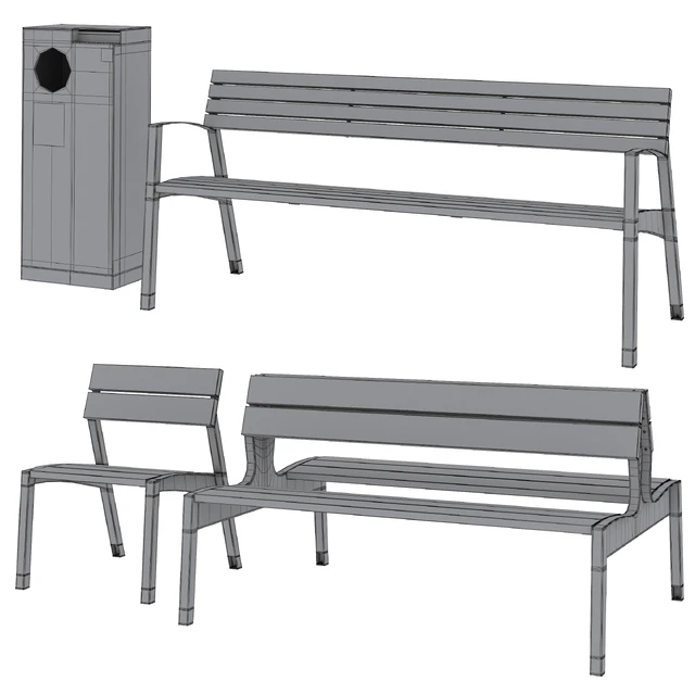 Vera Park Benches with litter bin Crystal by mmcite — Descargar