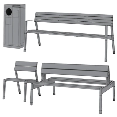 Vera Park Benches with litter bin Crystal by mmcite — Ver 3