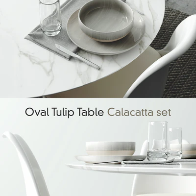 Oval Tulip Table 78" Calacatta set — Ver 2