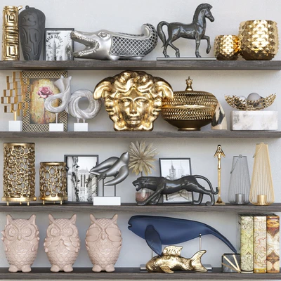 Shelf with collectible decor and figurines. Decor — Ver 1