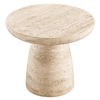 Contemporary Minimal Round Coffee Side Table in Travertine Stone Natural Pores — Вид 2