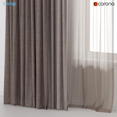 Brown curtains in two colors with brown tulle. — Ver 2