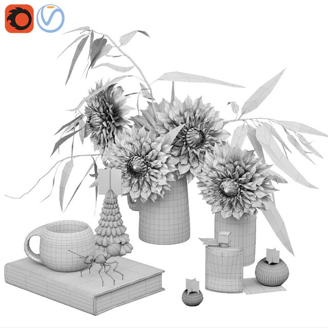 Garden Marigold Dahlia flowers decor set — Descargar