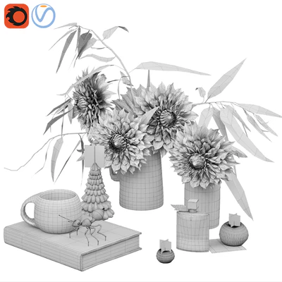 Garden Marigold Dahlia flowers decor set — Ver 2