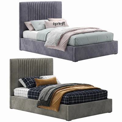 Upholstered Platform Bed With French HeadBoard — Ver 1