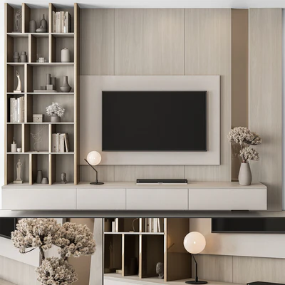 TV Wall Beige and Gold - Set 147 — Ver 3