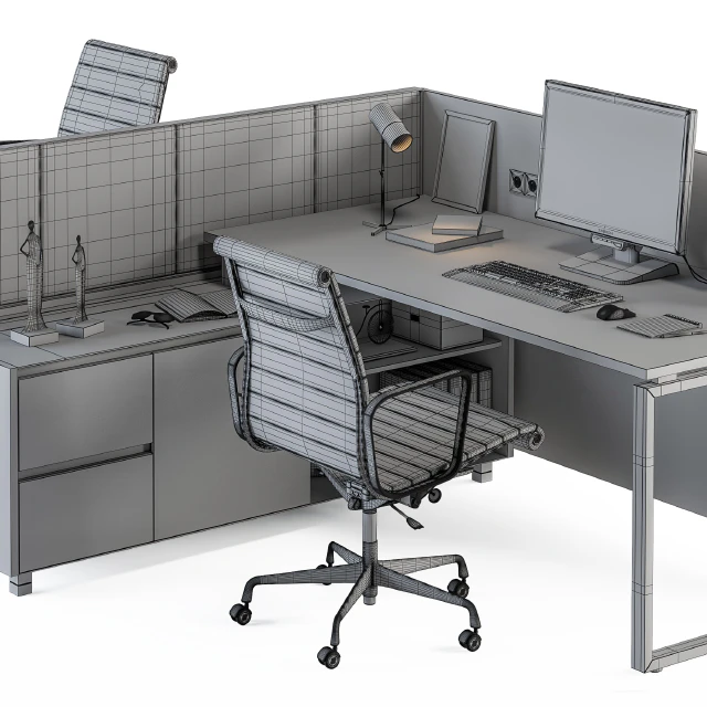Office Desk Set Cream and Wood — Descargar