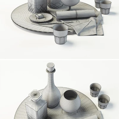 A set with a decanter of whiskey and brandy on a large platter - Set whiskey and cognac decanter on dish — Ver 2