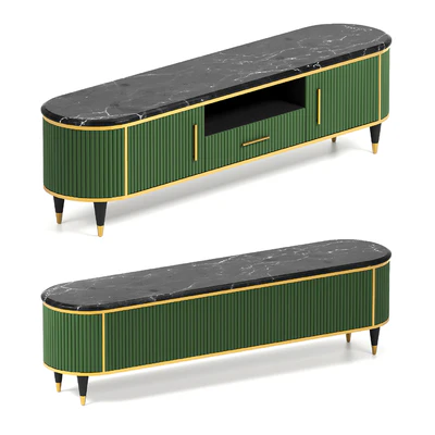Faux Marble Top Green Media Stand — Ver 6