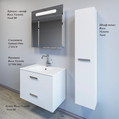 Tumba, a pencil case and a sink Roca Victoria + Mixer Gattoni Orta 2741C0 + Mirror-wardrobe Roca Victoria Nord — Ver 2