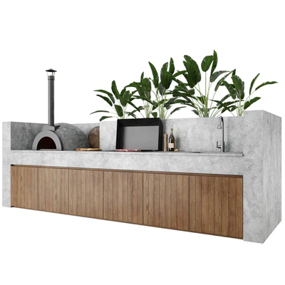 Уличная кухня с барбекю и печью для пиццы — Вид 4