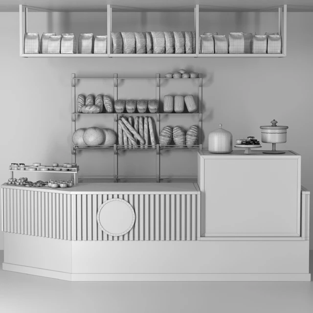 Coffee point in loft style with a showcase with desserts and fresh pastries — Descargar