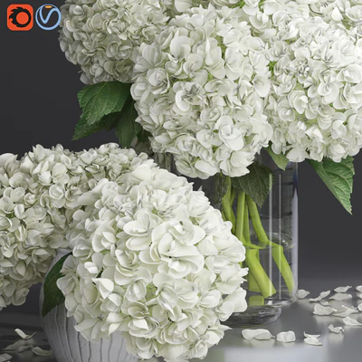 White Hydrange and peony Twig Vases decorative Set — Вид 2