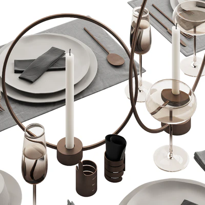 064 Tableware decor set 02 biege and bronze 00 — Ver 3