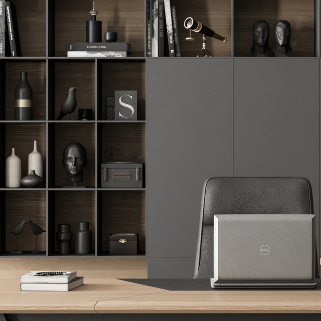 Manager Desk and Library Wood and Black - Office Furniture 266 — Descargar