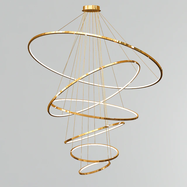 Gold and Nickel Led Swirl Six Ring Chandeliers — Скачать