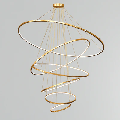 Gold and Nickel Led Swirl Six Ring Chandeliers — Вид 1