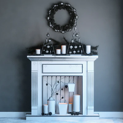 Artificial fireplace with candles and Christmas decorations — Ver 3