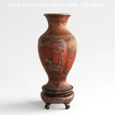 Pair of Red Lacquer Chinese Vases — download